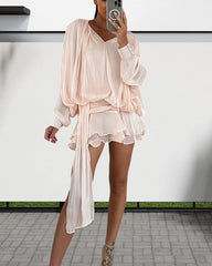 Satin Irregular Ruffled Mini Dress