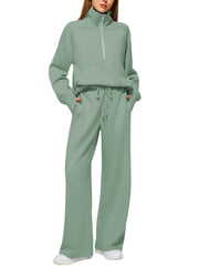 CLEARANCE SALE🔥 Women's Solid Color Cotton Half Zip Two-Piece Set