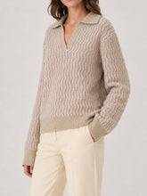 Wavy Stripe Knit Polo Sweater