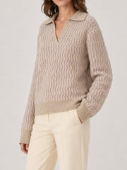 Wavy Stripe Knit Polo Sweater