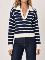 Retro V-neck Striped Knit Sweater