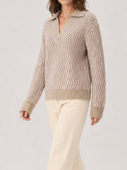 Wavy Stripe Knit Polo Sweater
