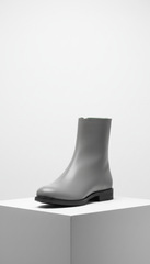 Ash Grey Leather Boot with Stacked Sole