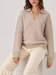 Wavy Stripe Knit Polo Sweater