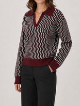Wavy Stripe Knit Polo Sweater