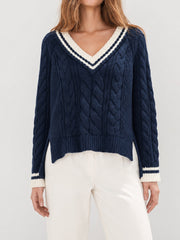 V-Neck Cable Knit Sweater