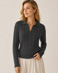 Cable Knit Polo Sweater