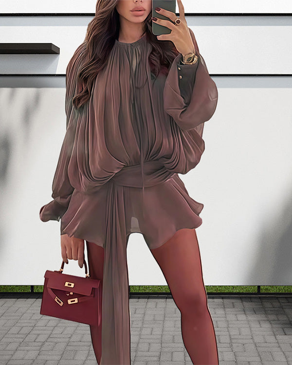 Satin Irregular Ruffled Mini Dress