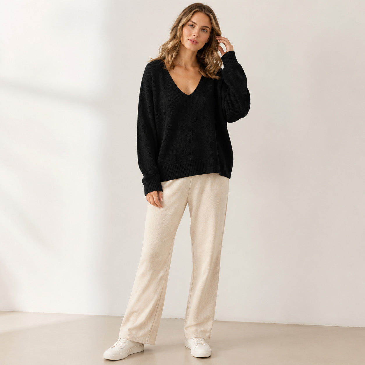 Casual Loose V-neck Knit Sweater