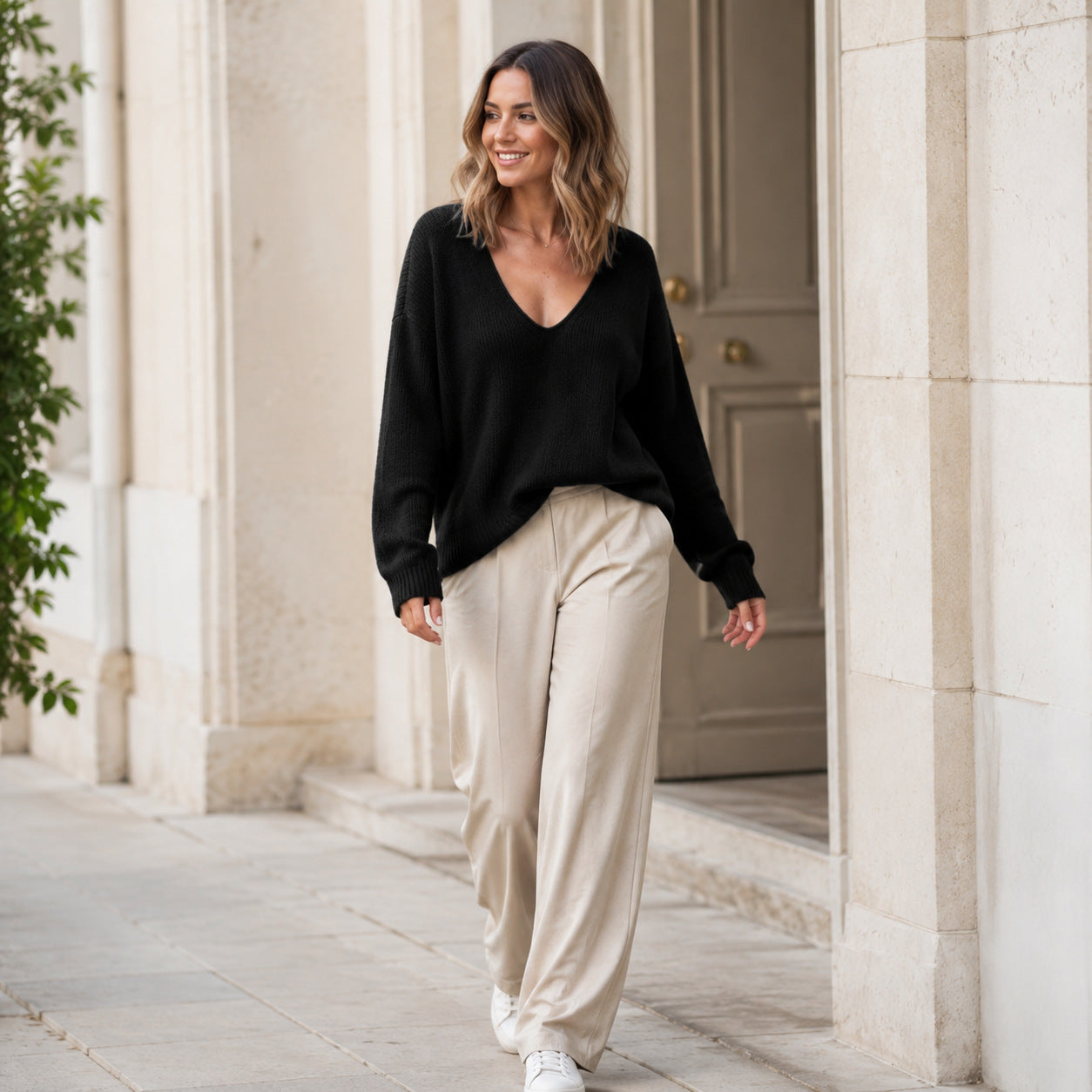 Casual Loose V-neck Knit Sweater