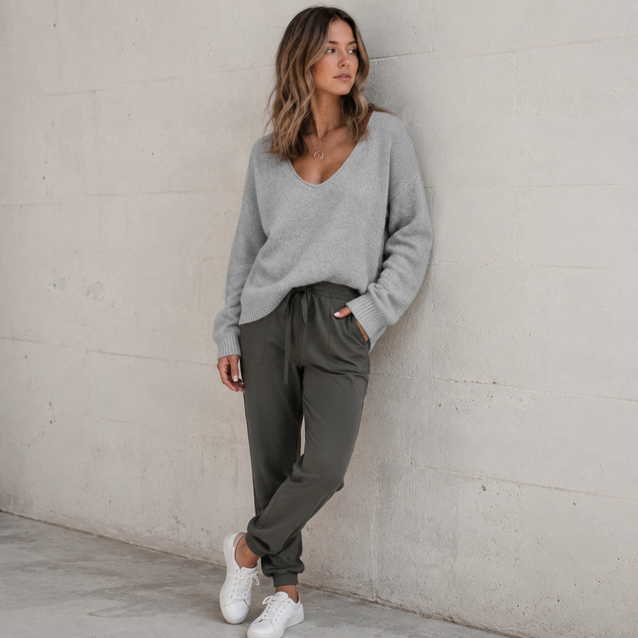 Casual Loose V-neck Knit Sweater