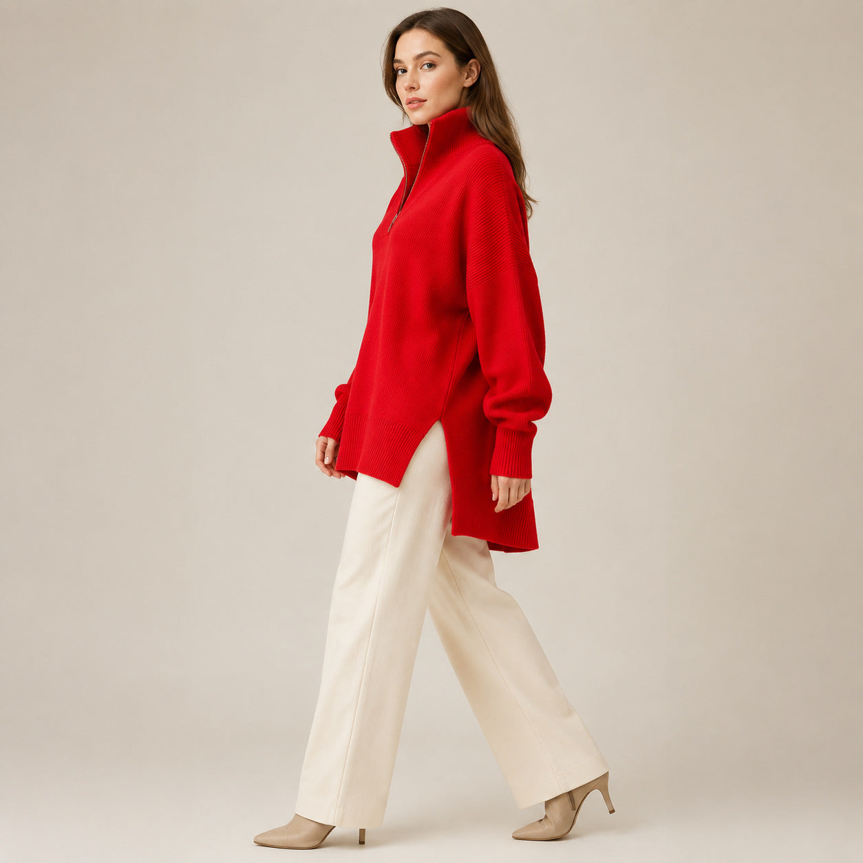 Half-Zip Oversized Knit Sweater