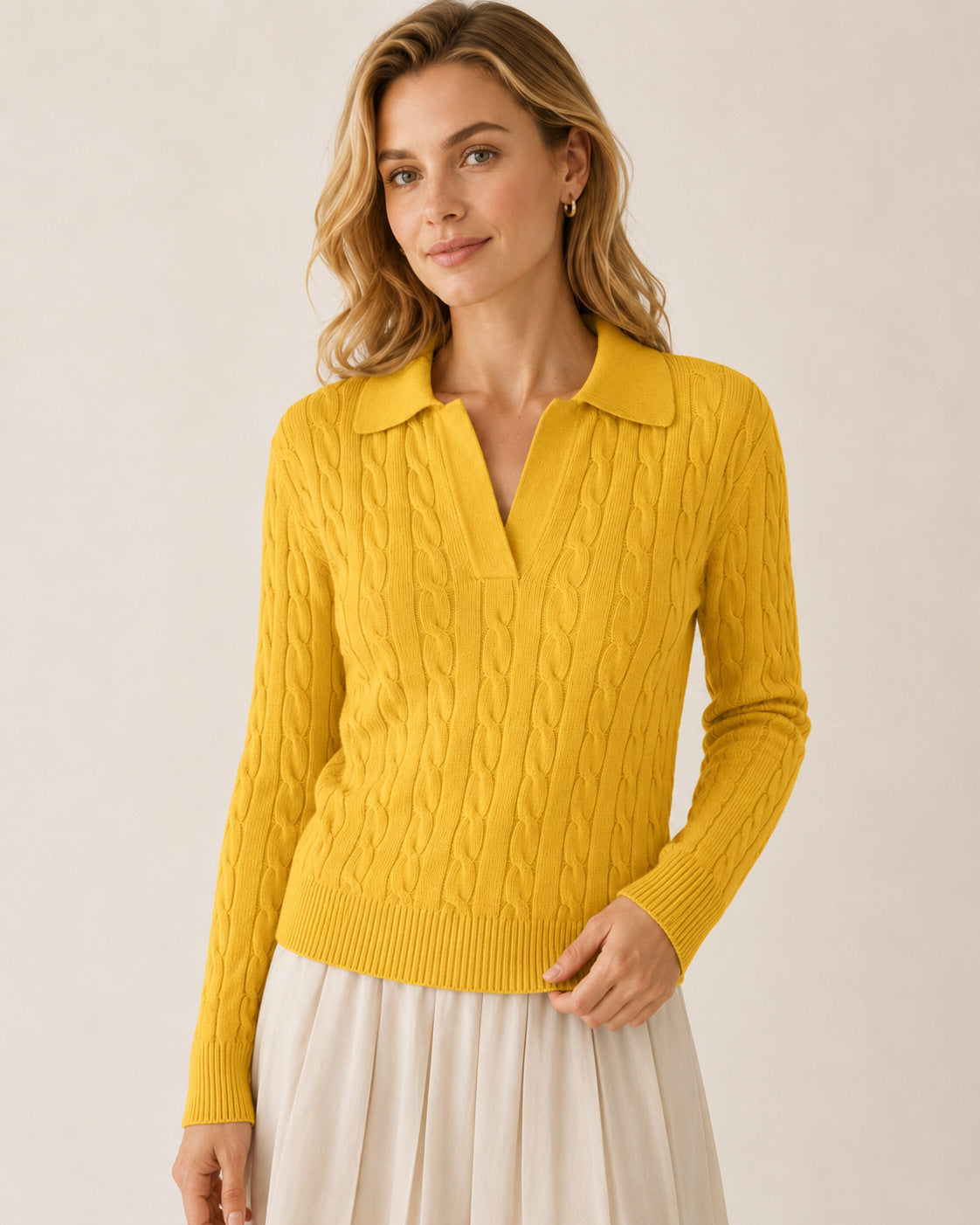 Cable Knit Polo Sweater