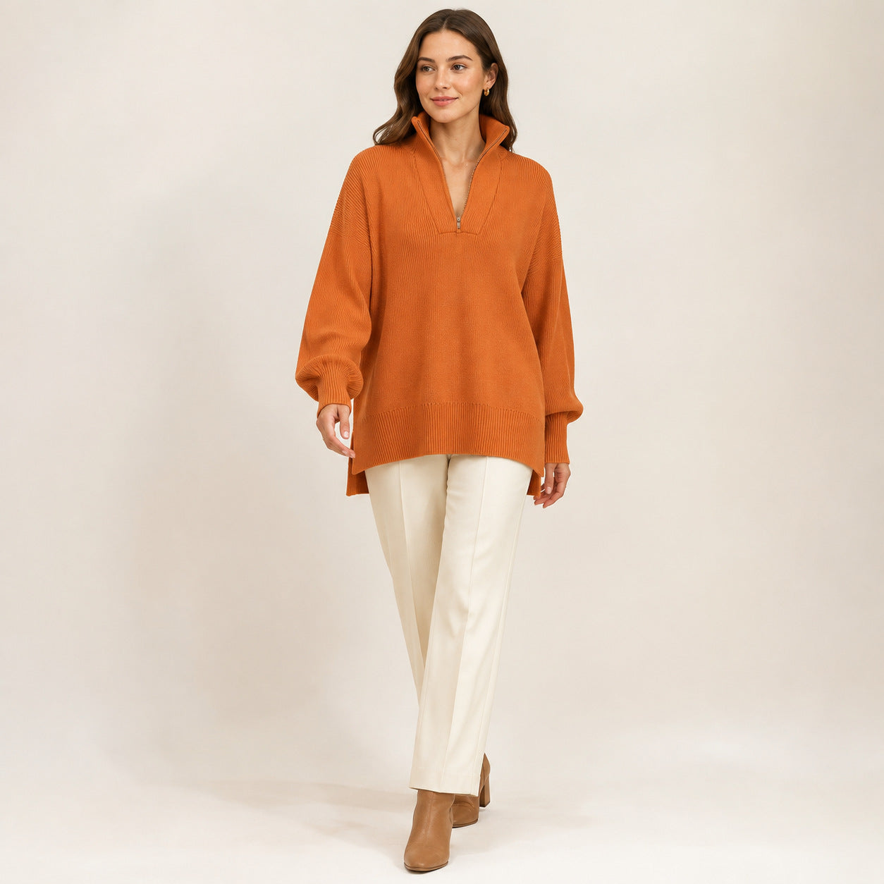 Half-Zip Oversized Knit Sweater