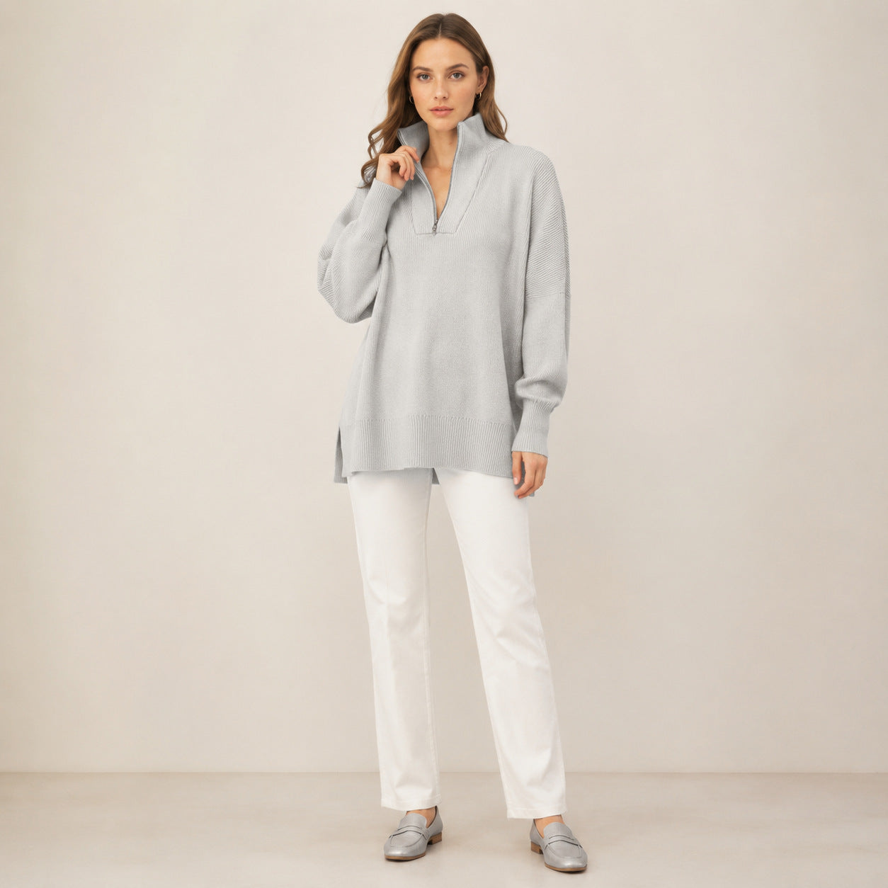 Half-Zip Oversized Knit Sweater
