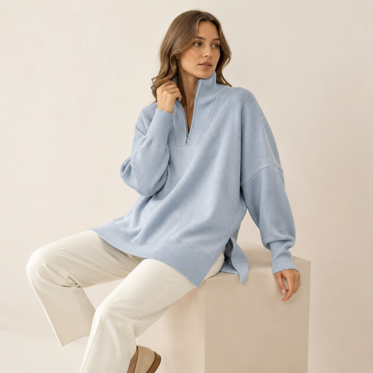 Half-Zip Oversized Knit Sweater