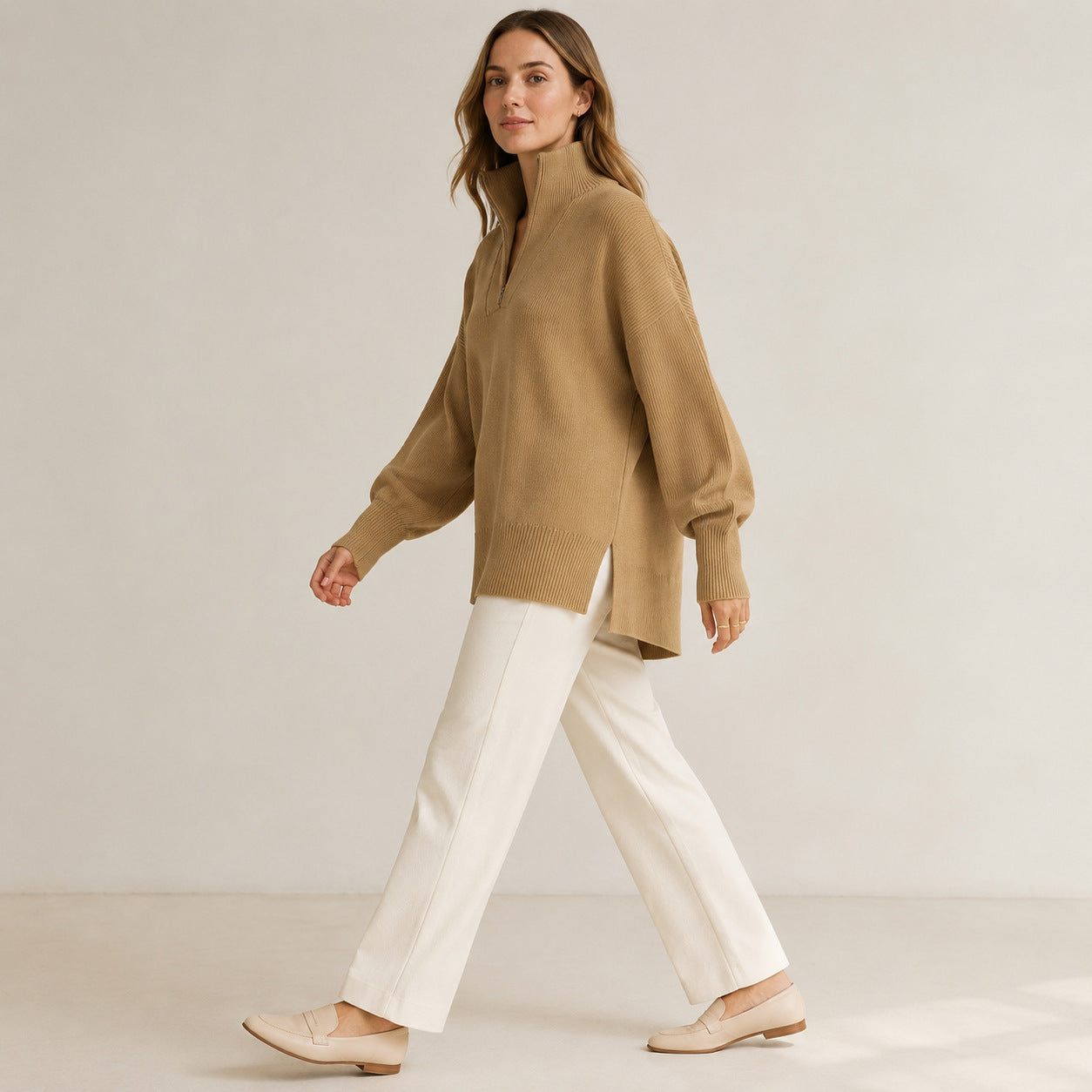 Half-Zip Oversized Knit Sweater