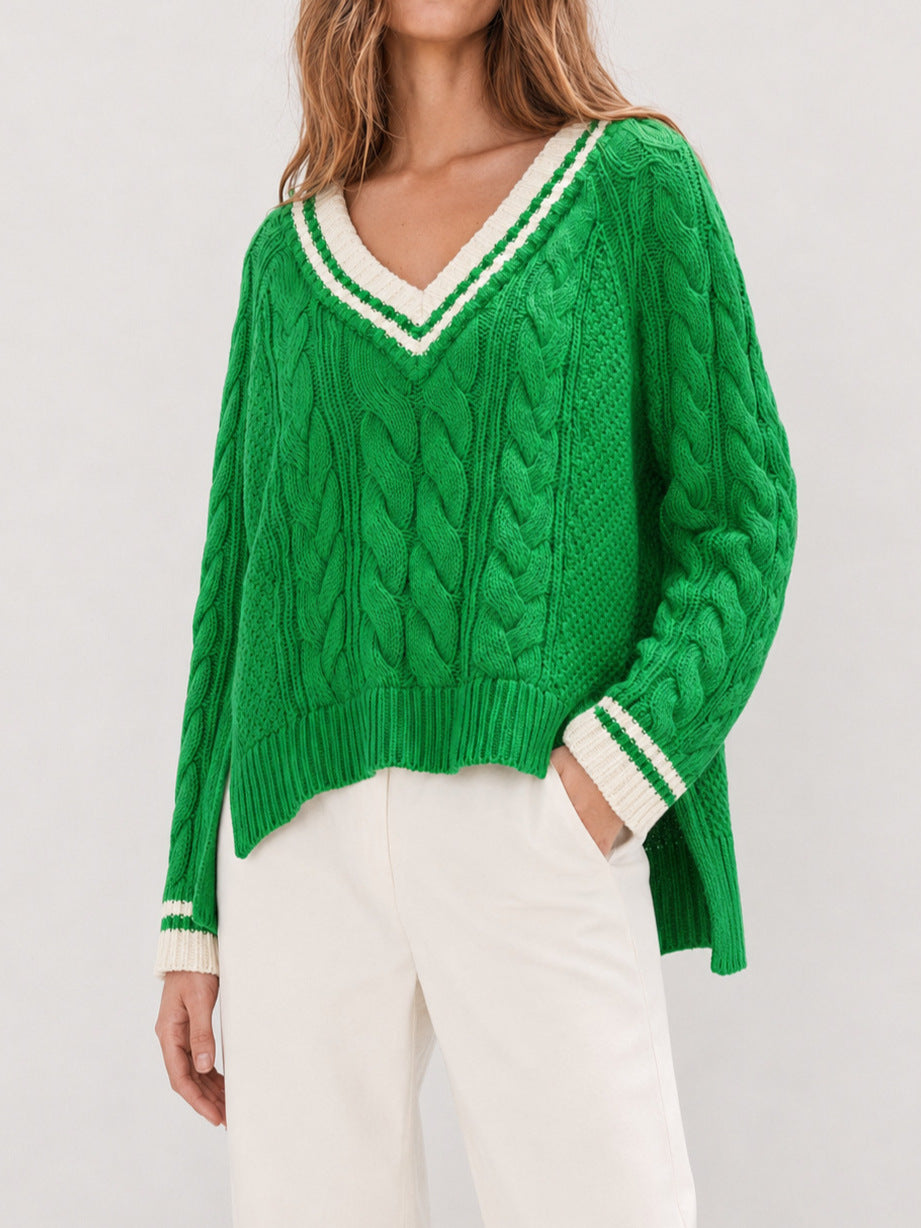 V-Neck Cable Knit Sweater