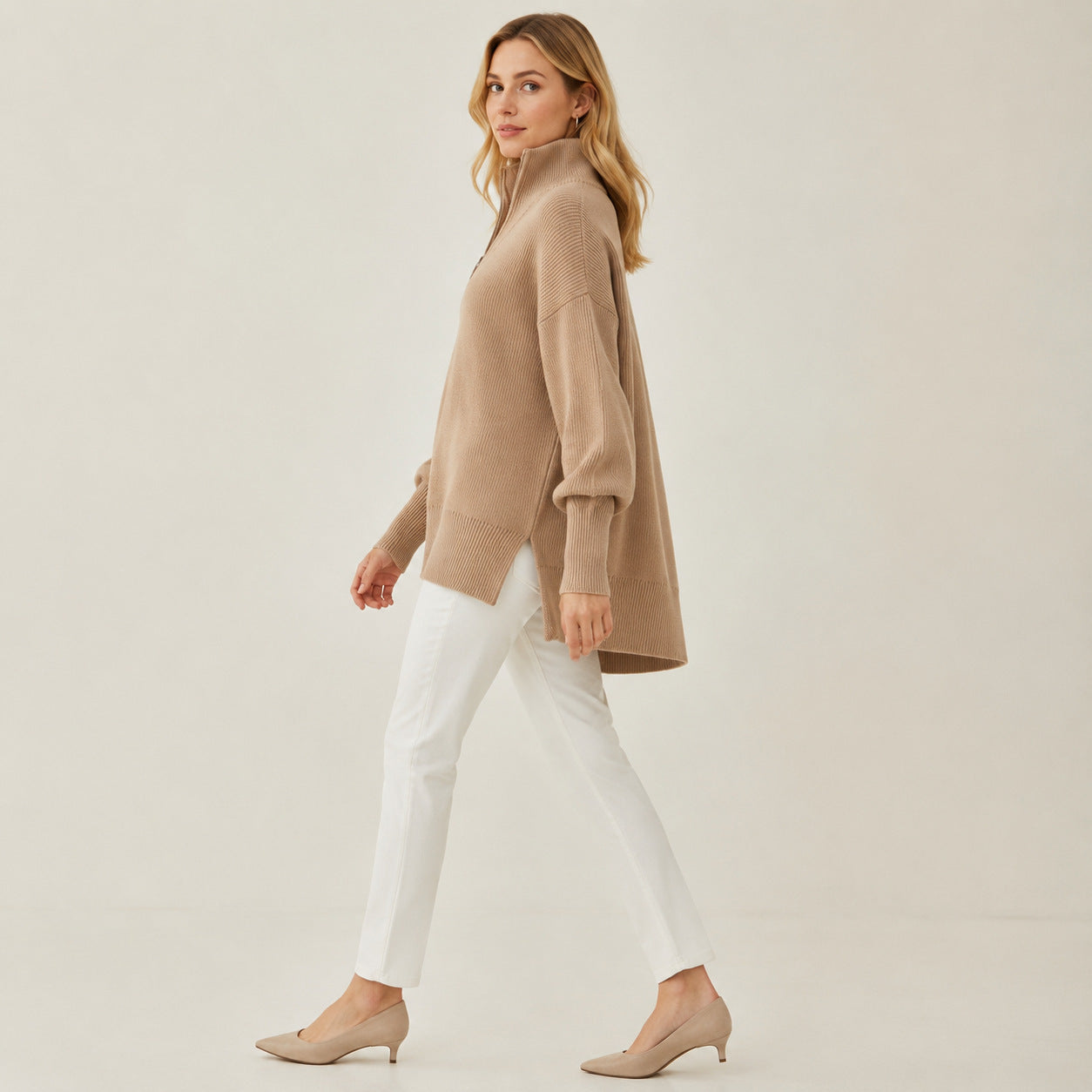 Half-Zip Oversized Knit Sweater