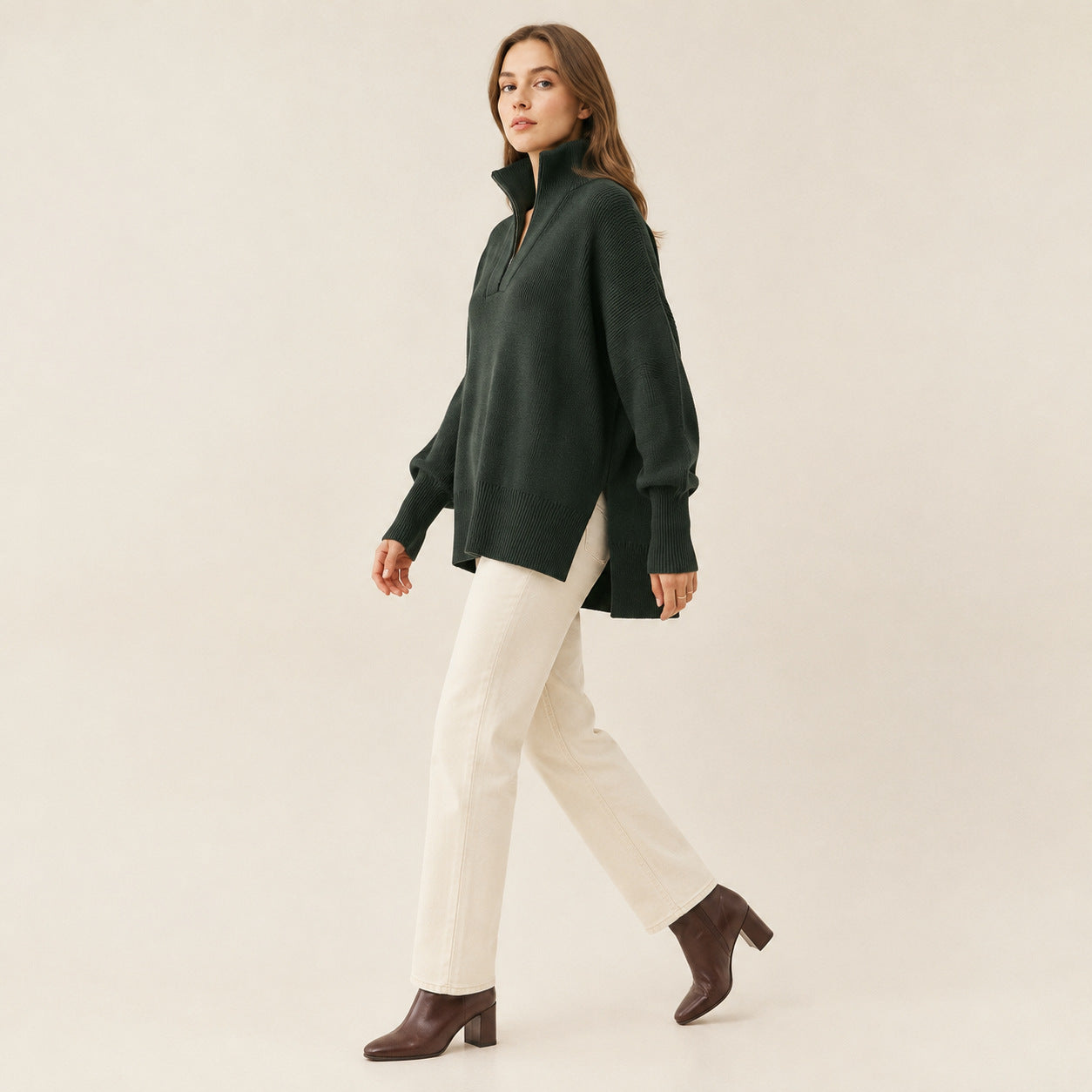 Half-Zip Oversized Knit Sweater
