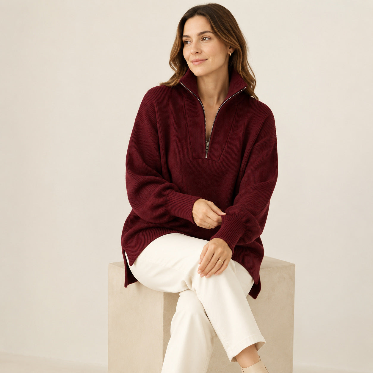 Half-Zip Oversized Knit Sweater