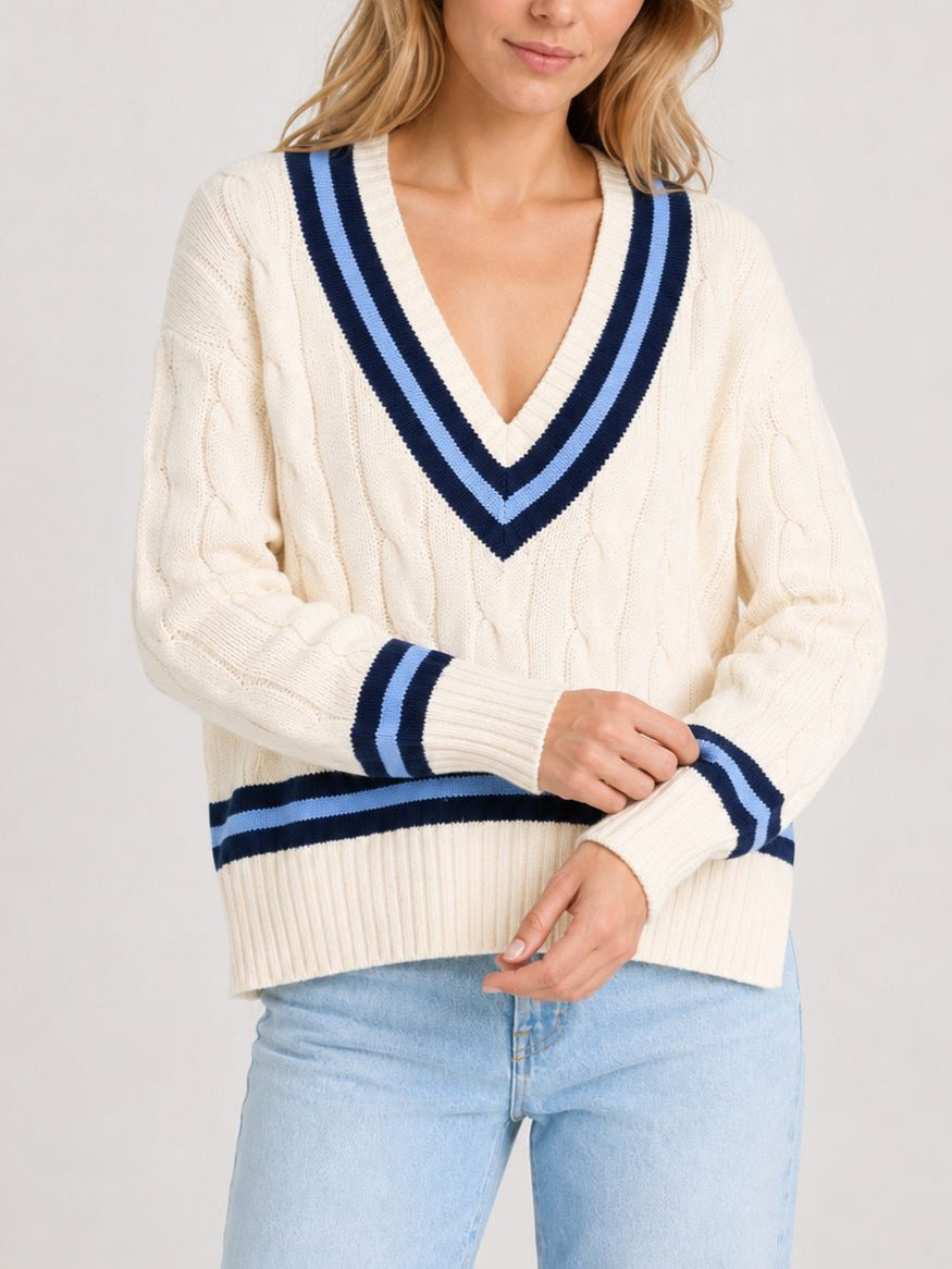 V-Neck Cable Knit Sweater
