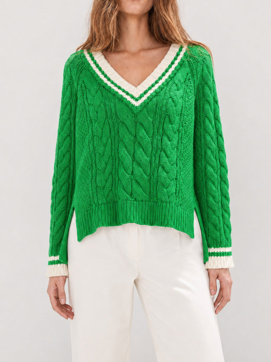 V-Neck Cable Knit Sweater