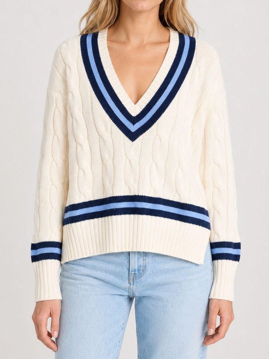 V-Neck Cable Knit Sweater