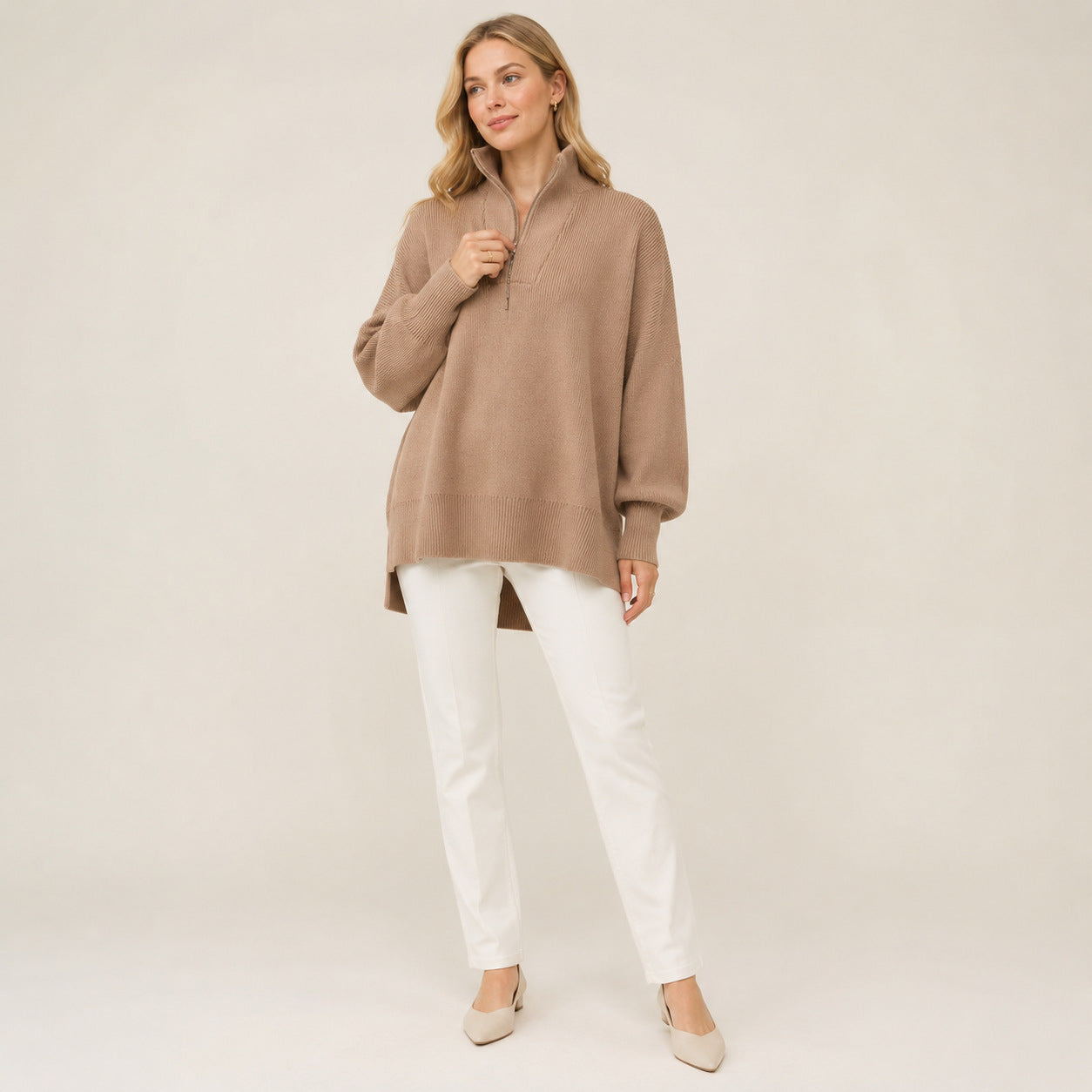 Half-Zip Oversized Knit Sweater