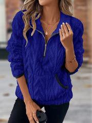 🎄Christmas Clearance🔥 2024 Women's Lapel Half Zipper Plush Pocket Jacket