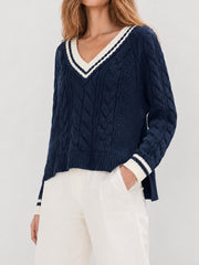 V-Neck Cable Knit Sweater