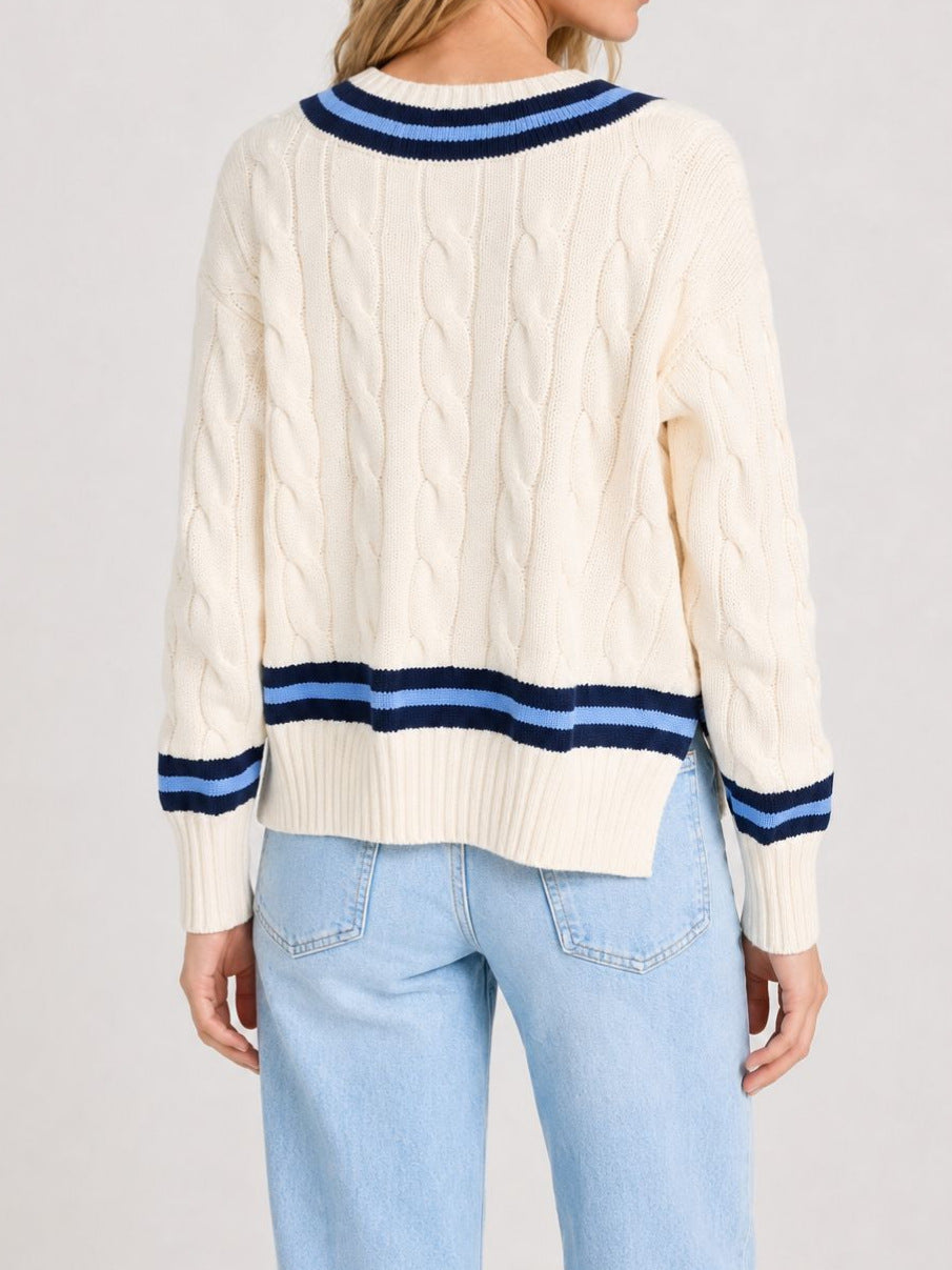 V-Neck Cable Knit Sweater