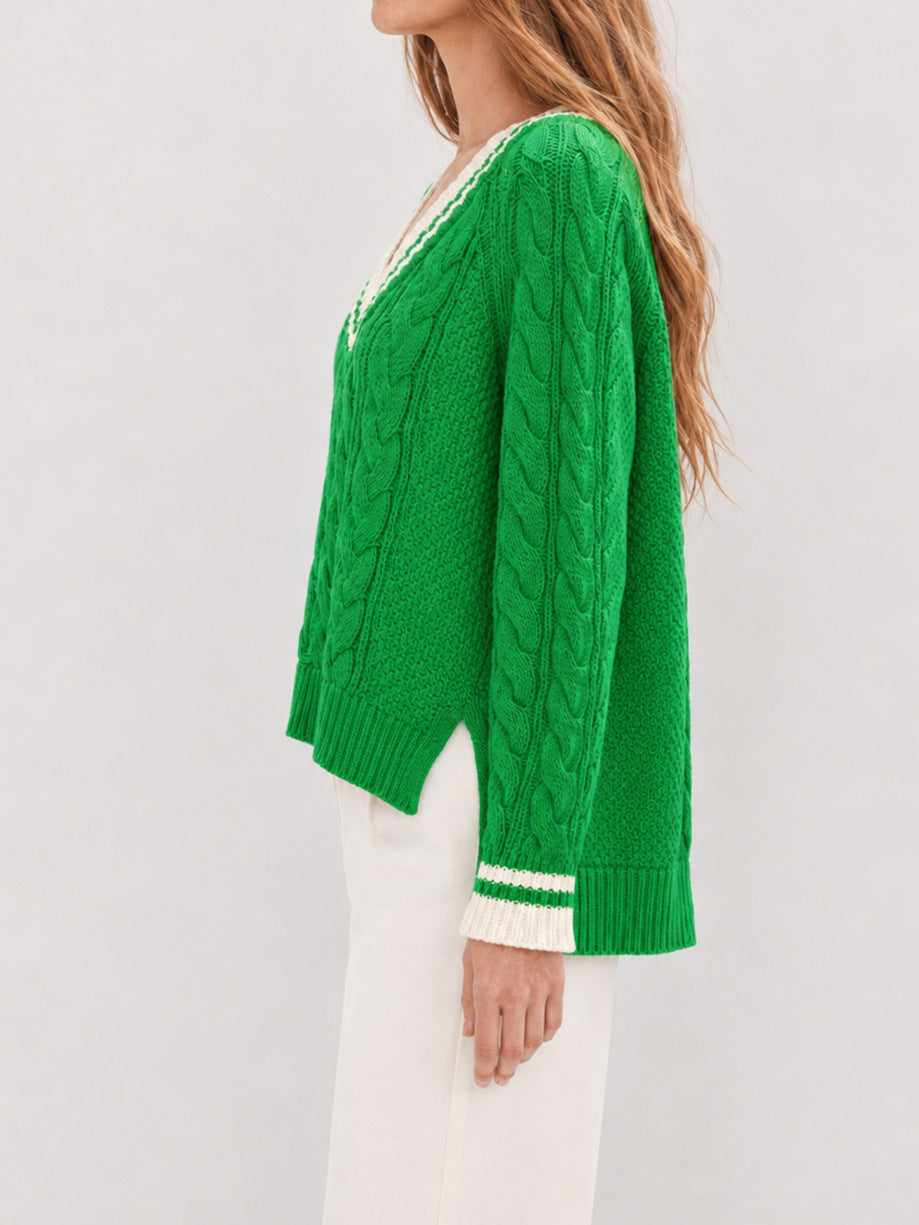 V-Neck Cable Knit Sweater