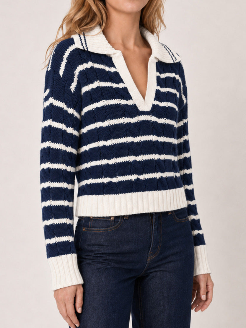 Retro V-neck Striped Knit Sweater