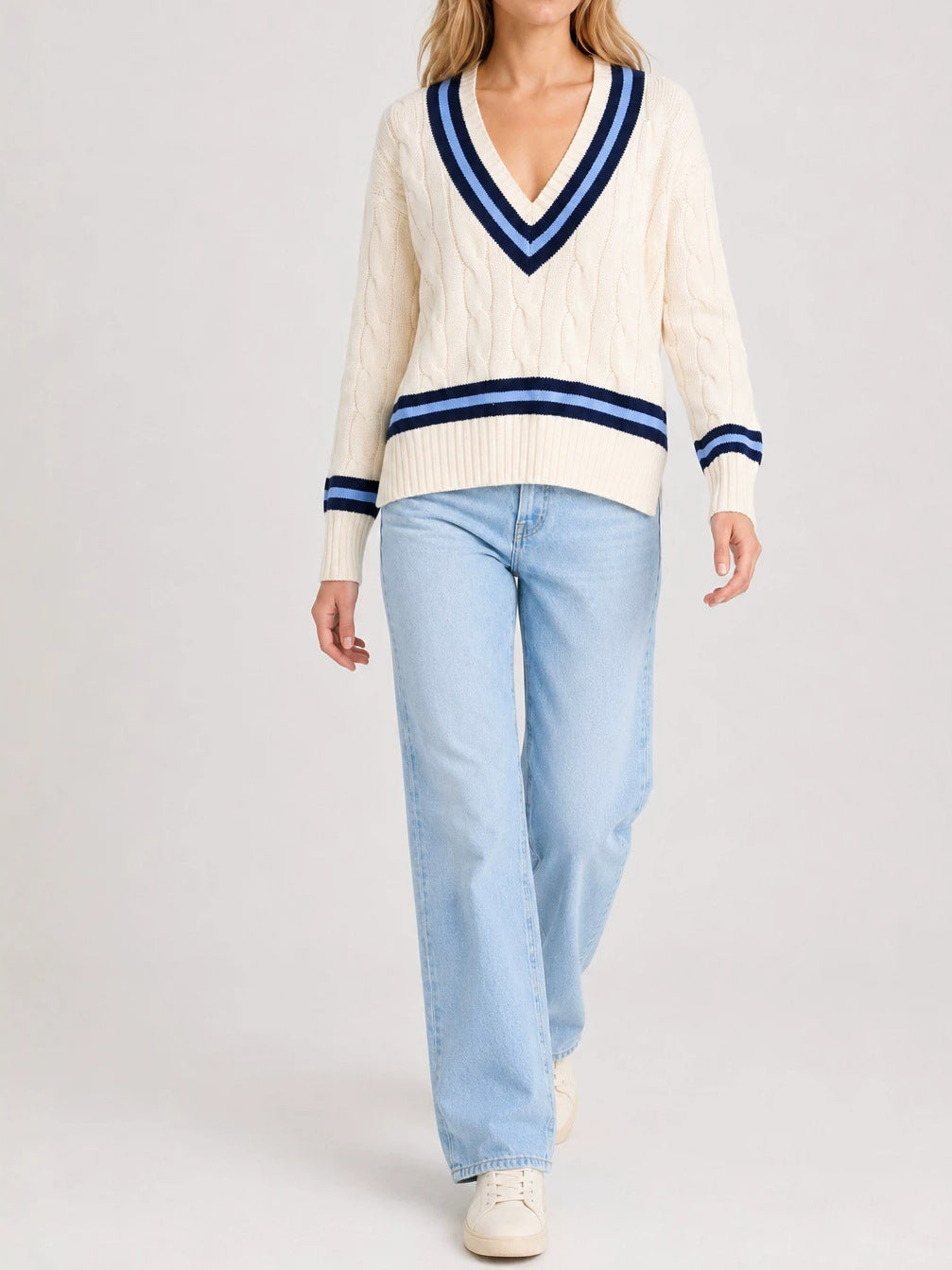 V-Neck Cable Knit Sweater