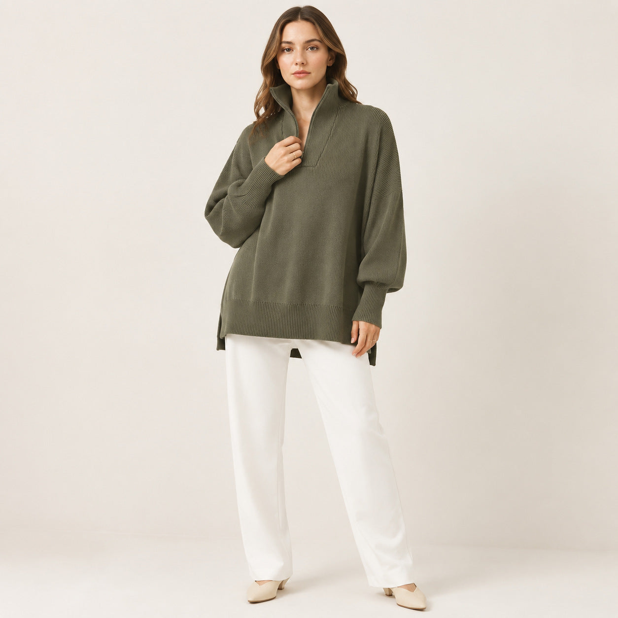 Half-Zip Oversized Knit Sweater