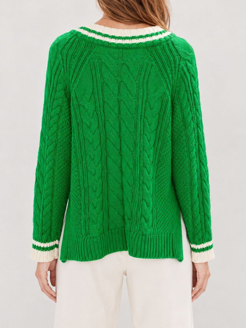 V-Neck Cable Knit Sweater