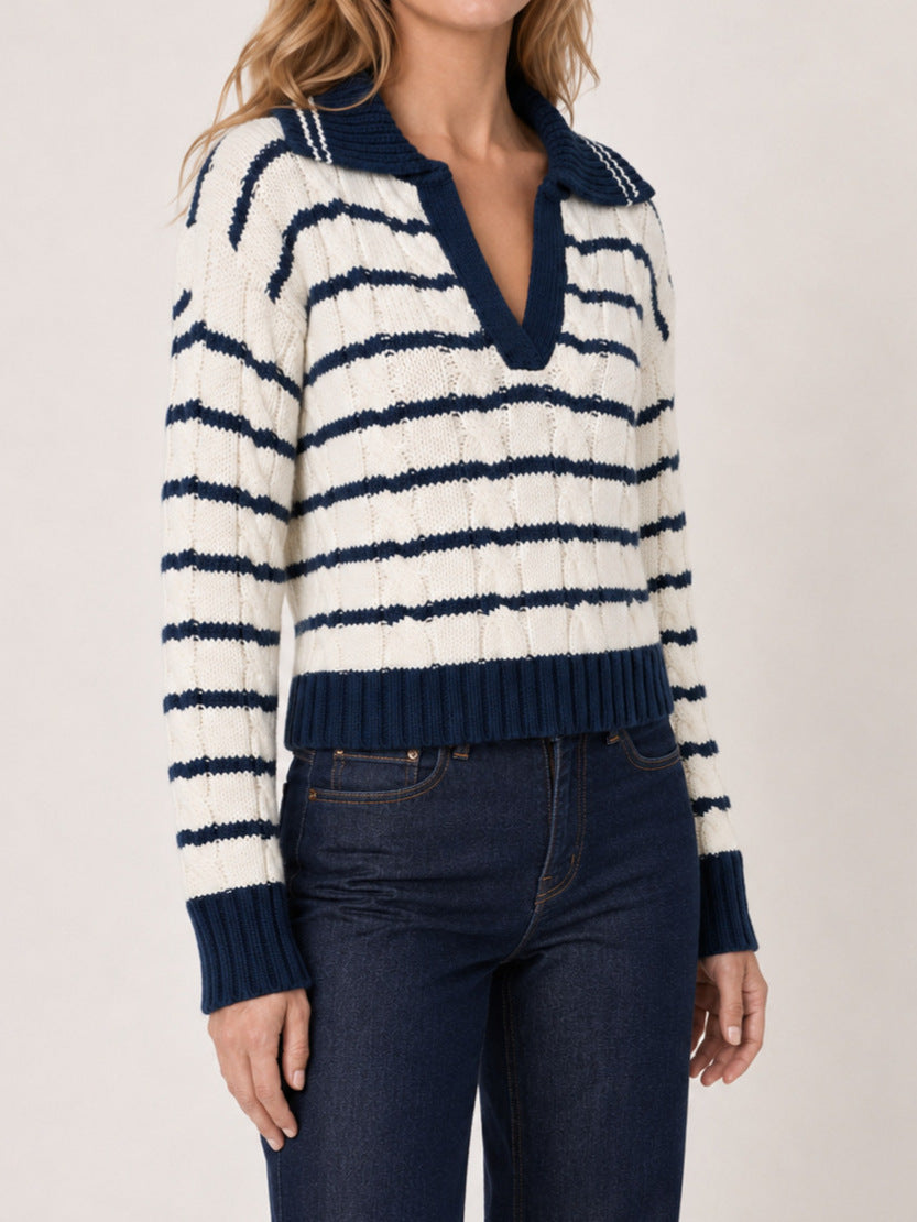 Retro V-neck Striped Knit Sweater