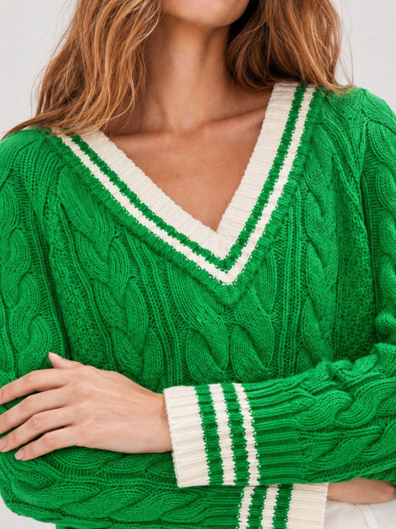 V-Neck Cable Knit Sweater