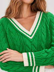 V-Neck Cable Knit Sweater