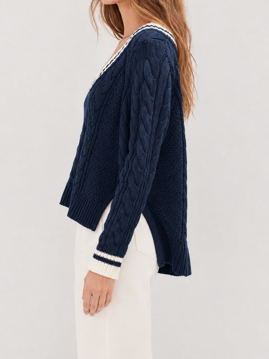 V-Neck Cable Knit Sweater