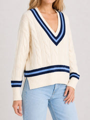V-Neck Cable Knit Sweater