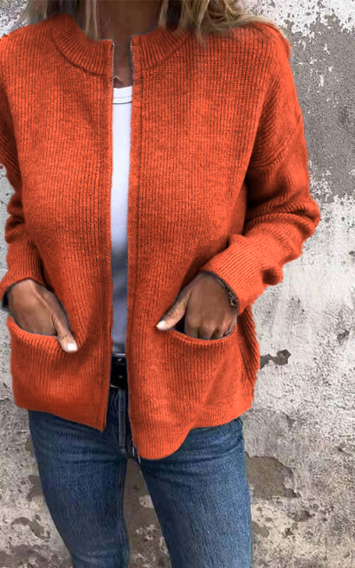 CLEARANCE SALE🔥 Round Neck Zipper Knitted Jacket