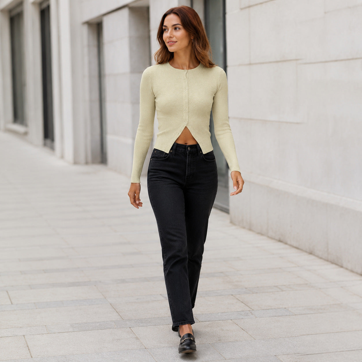 Fitted Ribbed Knit Cardigan