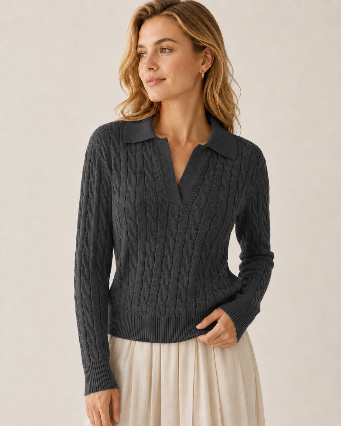 Cable Knit Polo Sweater
