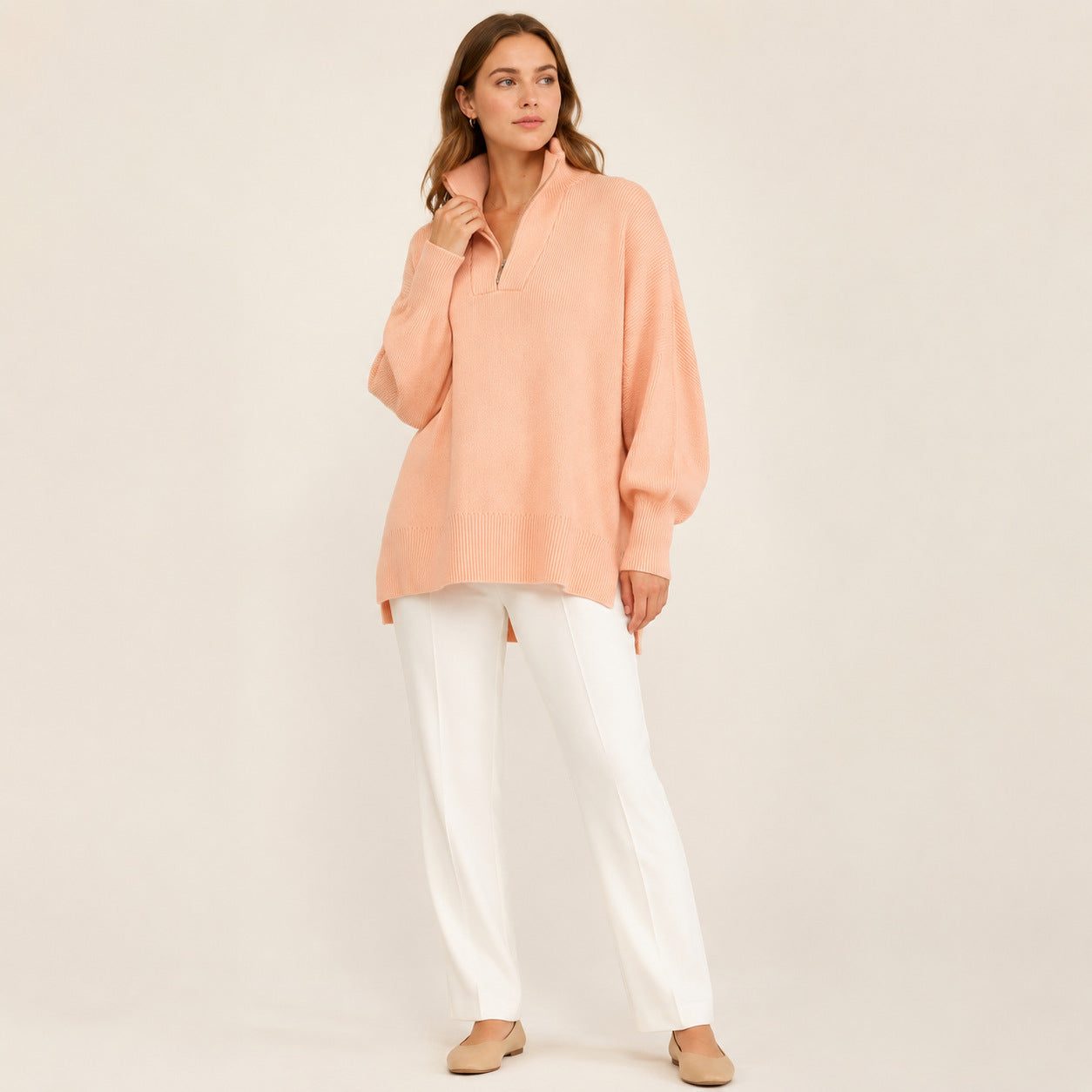 Half-Zip Oversized Knit Sweater