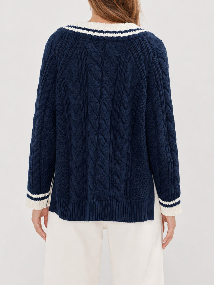 V-Neck Cable Knit Sweater