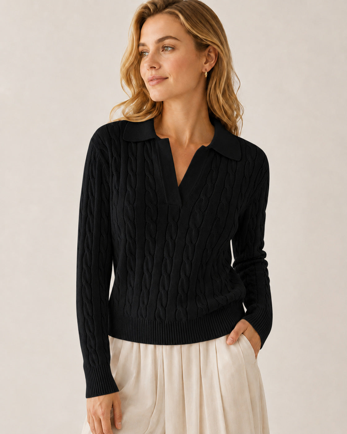 Cable Knit Polo Sweater