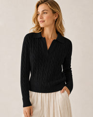 Cable Knit Polo Sweater