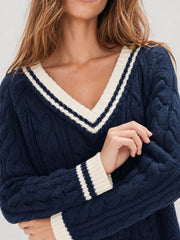 V-Neck Cable Knit Sweater
